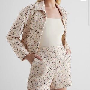 Express Super High Waisted Speckled Boucle Tailored Shorts and Blazer